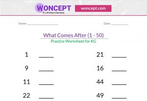 What comes after 1-50, practice worksheet kindergarten