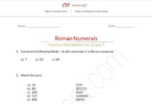 Roman numerals – practice worksheet for grade 5 mathematics